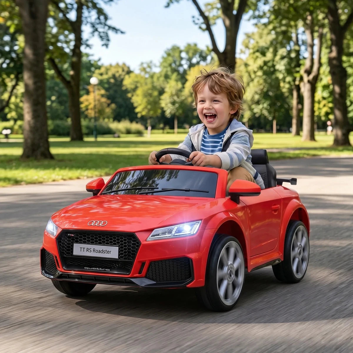 Electric Car for children, powered by two 12V motors, remote control, sound effects, MP3/USB interface, speaker and Lighthouse, up to 3 km/h, red - jouetsbebe.com