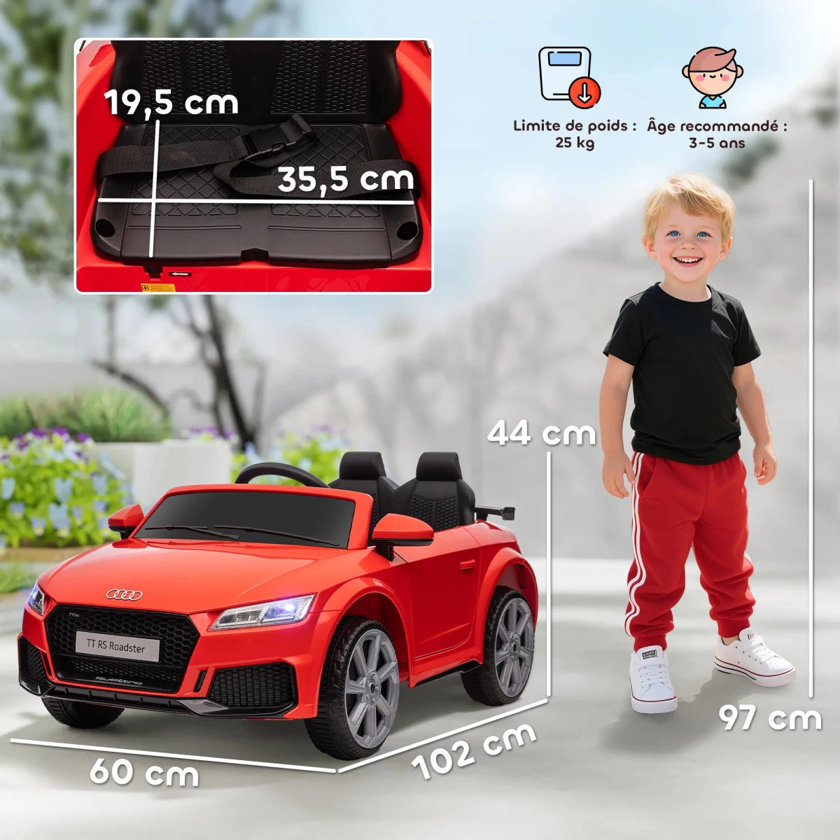 Electric Car for children, powered by two 12V motors, remote control, sound effects, MP3/USB interface, speaker and Lighthouse, up to 3 km/h, red - jouetsbebe.com