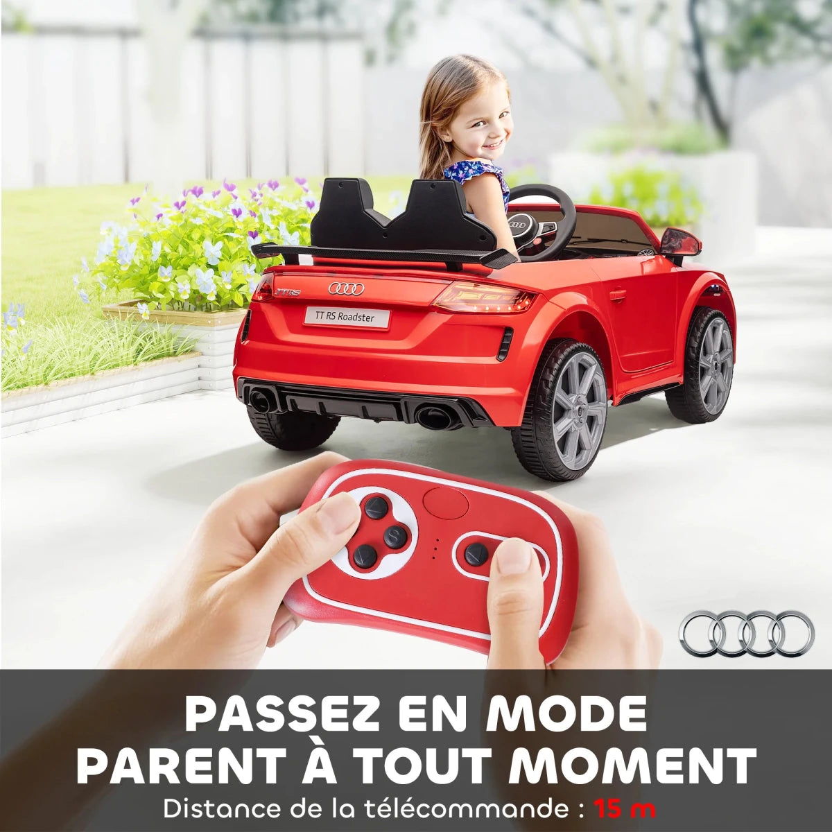 Electric Car for children, powered by two 12V motors, remote control, sound effects, MP3/USB interface, speaker and Lighthouse, up to 3 km/h, red - jouetsbebe.com
