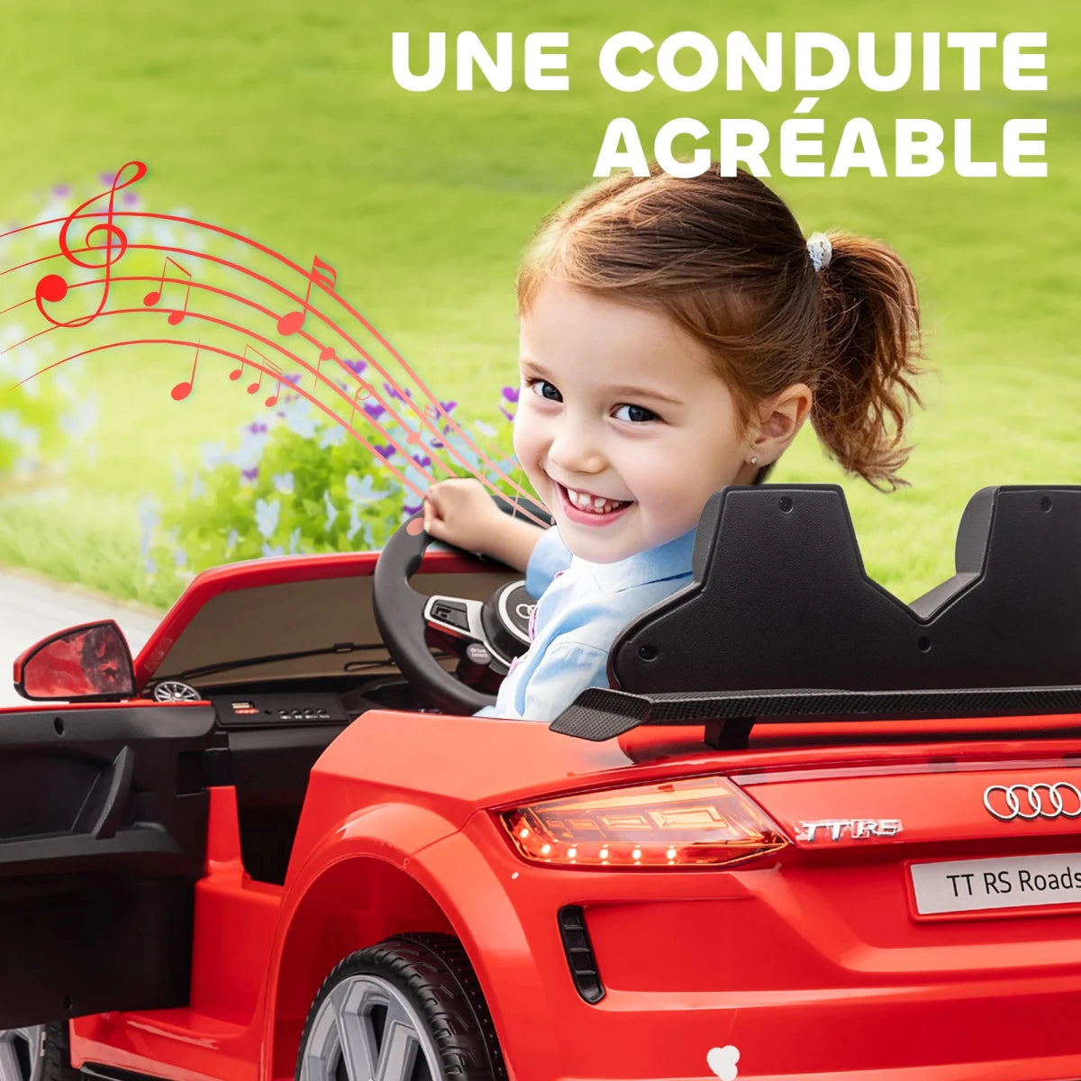 Electric Car for children, powered by two 12V motors, remote control, sound effects, MP3/USB interface, speaker and Lighthouse, up to 3 km/h, red - jouetsbebe.com