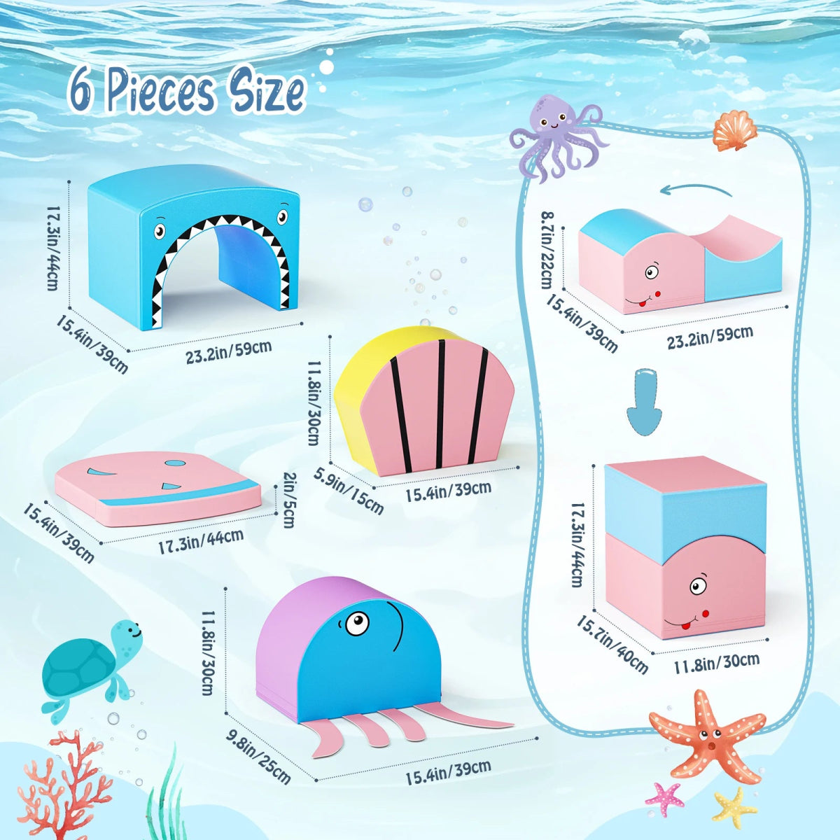 🌊 Ensemble de Blocs d’Escalade en Mousse – Thème Océan 🐠 - jouetsbebe.com