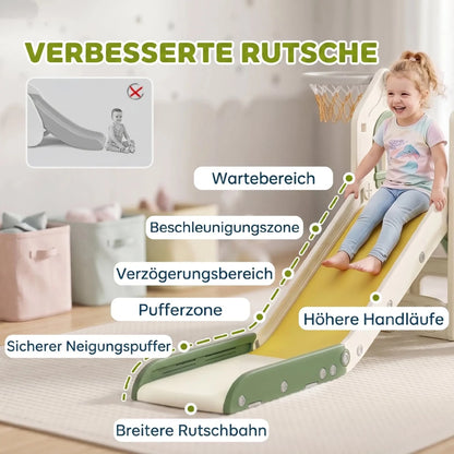 Foldable 4-in-1 Toddler Slide with Climbing Elements, Basketball Stand, Storage Space and Basketball for Kids 1-3 Years Old, Cream White, Kids Toy Slide, Kids Slide, Outdoor Toy Slide - jouetsbebe.com