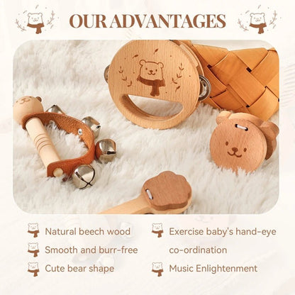 🧸 Hochet Montessori en Bois Naturel – Anneau de Dentition Bébé en Forme d’Ours - jouetsbebe.com