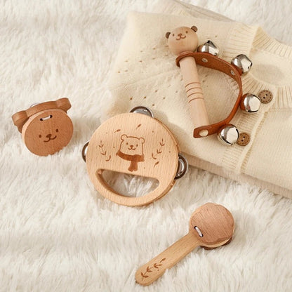 🧸 Hochet Montessori en Bois Naturel – Anneau de Dentition Bébé en Forme d’Ours - jouetsbebe.com