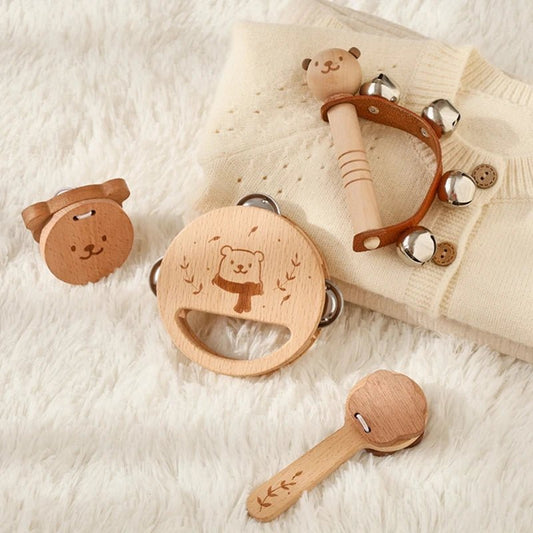 🧸 Hochet Montessori en Bois Naturel – Anneau de Dentition Bébé en Forme d’Ours - jouetsbebe.com