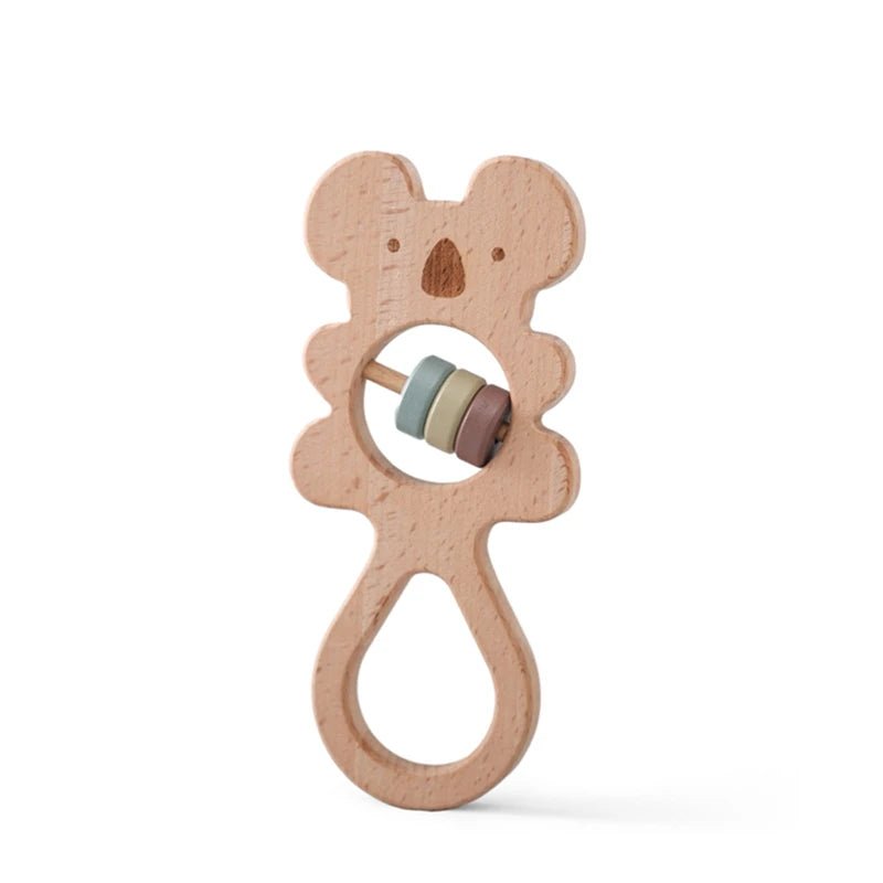 🧸 Hochet Montessori en Bois Naturel – Anneau de Dentition Bébé en Forme d’Ours - jouetsbebe.com