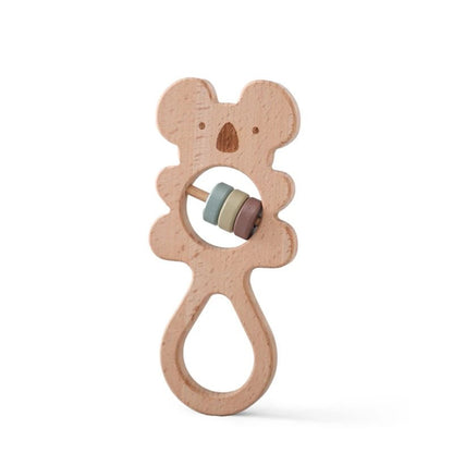 🧸 Hochet Montessori en Bois Naturel – Anneau de Dentition Bébé en Forme d’Ours - jouetsbebe.com
