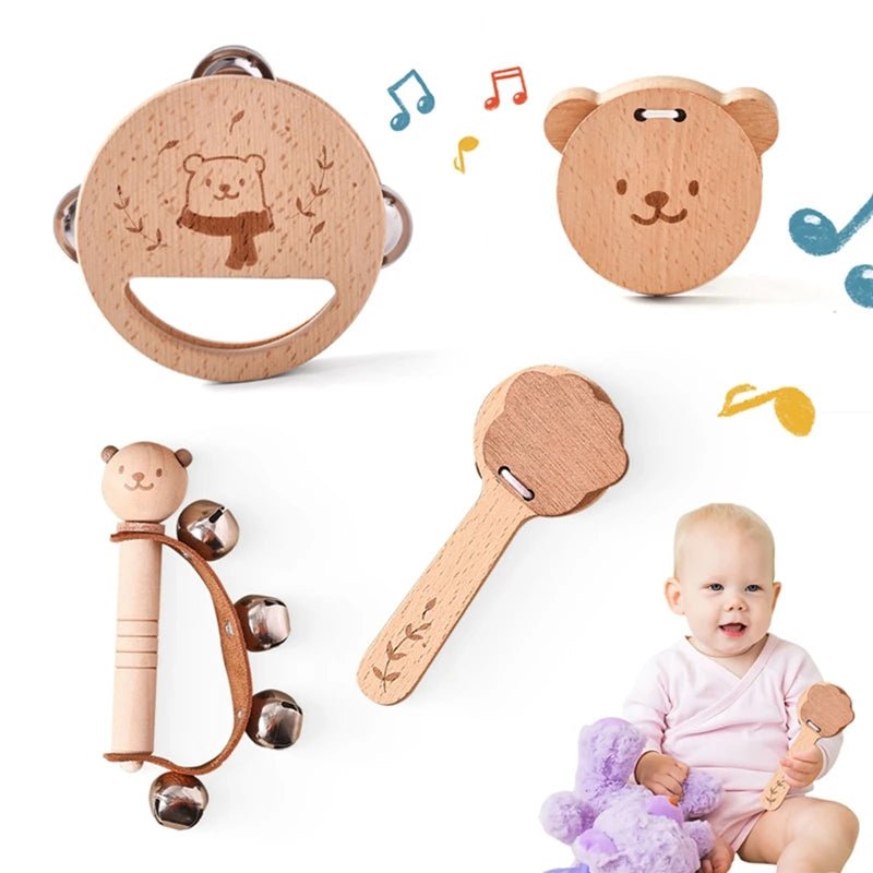 🧸 Hochet Montessori en Bois Naturel – Anneau de Dentition Bébé en Forme d’Ours - jouetsbebe.com