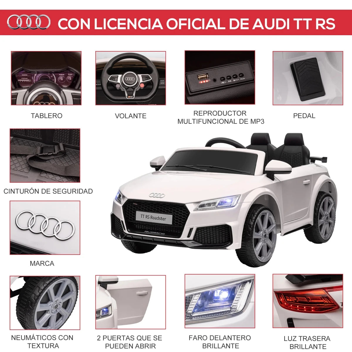 Homcom Electric Car for Children 3+ Years Old Audi Tt Electric Children's Car 12V with Speed 3 Km/H Remote Control 102X60X44 cm - jouetsbebe.com
