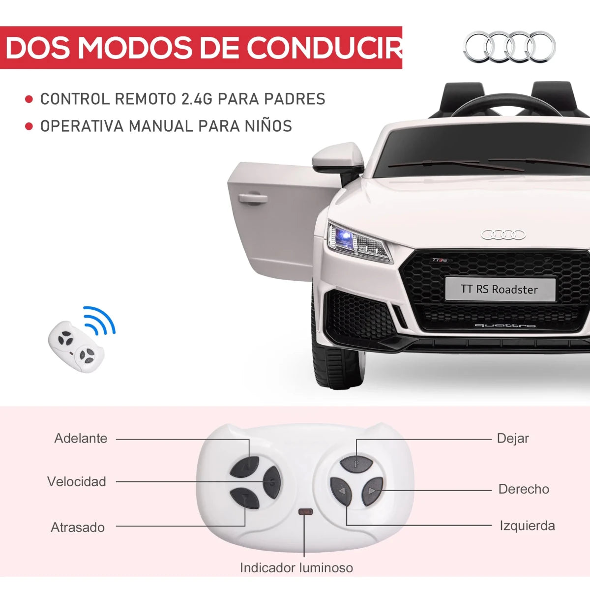 Homcom Electric Car for Children 3+ Years Old Audi Tt Electric Children's Car 12V with Speed 3 Km/H Remote Control 102X60X44 cm - jouetsbebe.com