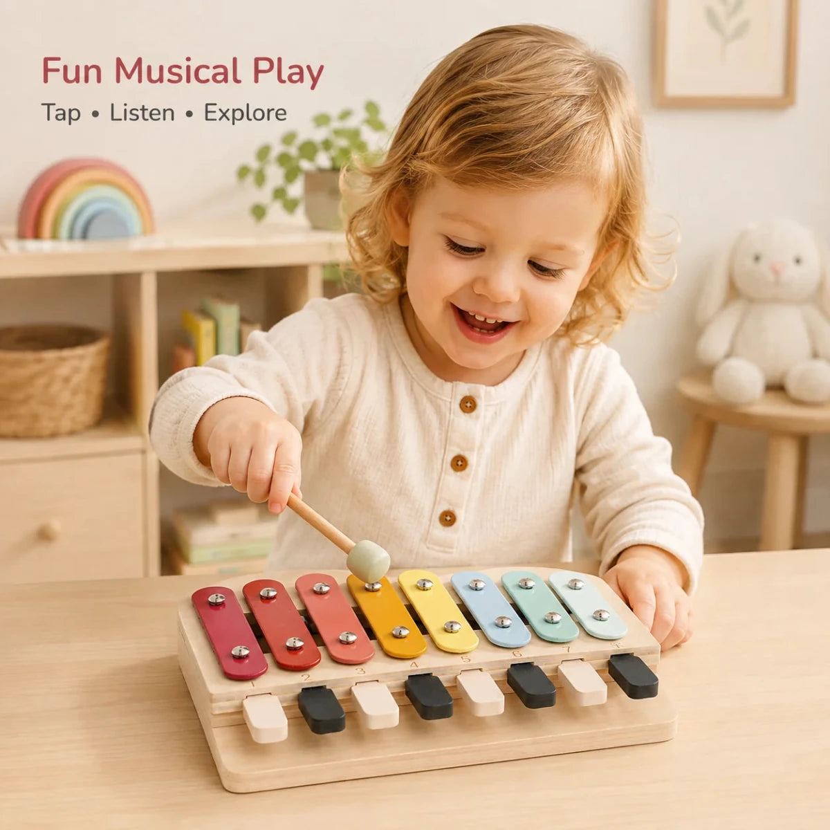 Instrument Musical Montessori 2 en 1 – Xylophone 8 Notes & Piano en Bois - jouetsbebe.com