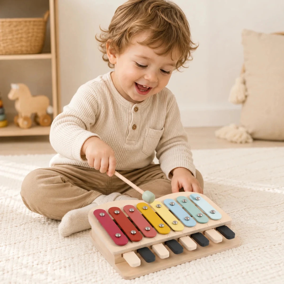 Instrument Musical Montessori 2 en 1 – Xylophone 8 Notes & Piano en Bois - jouetsbebe.com