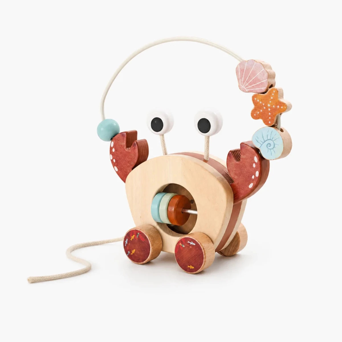 Jouet à Tirer en Bois Montessori – Crabe d’Éveil avec Labyrinthe de Perles - jouetsbebe.com