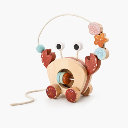Jouet à Tirer en Bois Montessori – Crabe d’Éveil avec Labyrinthe de Perles - jouetsbebe.com