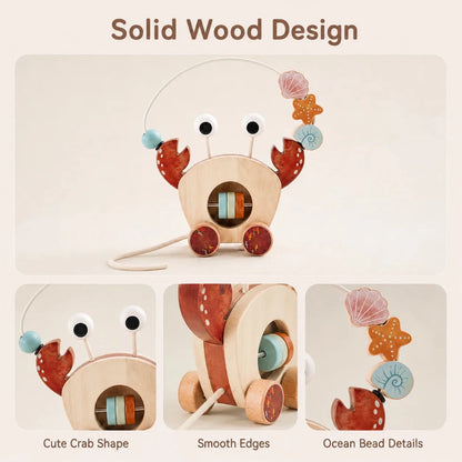 Jouet à Tirer en Bois Montessori – Crabe d’Éveil avec Labyrinthe de Perles - jouetsbebe.com