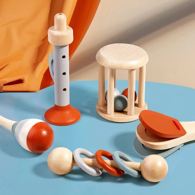 🥁 Jouet Musical en Bois pour Bébé – Hochet & Cloche Sensorielle Montessori - jouetsbebe.com