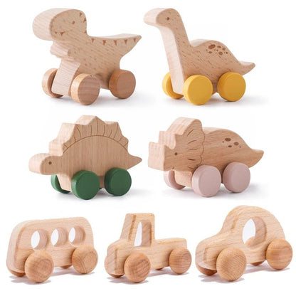 Jouet Voiture Dinosaures en Bois Naturel - jouetsbebe.com