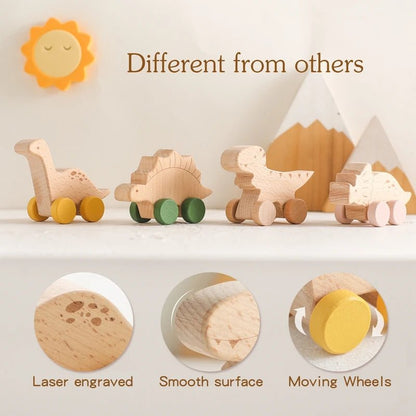 Jouet Voiture Dinosaures en Bois Naturel - jouetsbebe.com