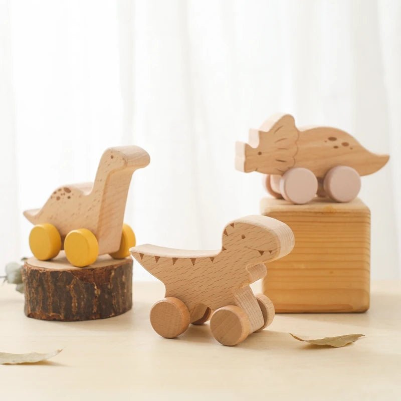 Jouet Voiture Dinosaures en Bois Naturel - jouetsbebe.com