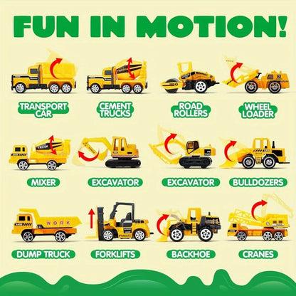 JOYFY 25 in 1 Die-cast Construction Play Vehicle Set Vehicles with Sounds and Lights in Carrier Truck for Kids Birthday Gifts - jouetsbebe.com
