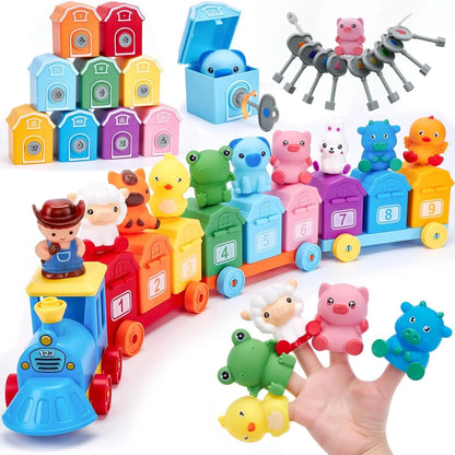 JOYFY Montessori Counting Matching & Sorting Learning Farm Train Including 9 Farm Animals and Farmer for Kids Birthday Gift - jouetsbebe.com