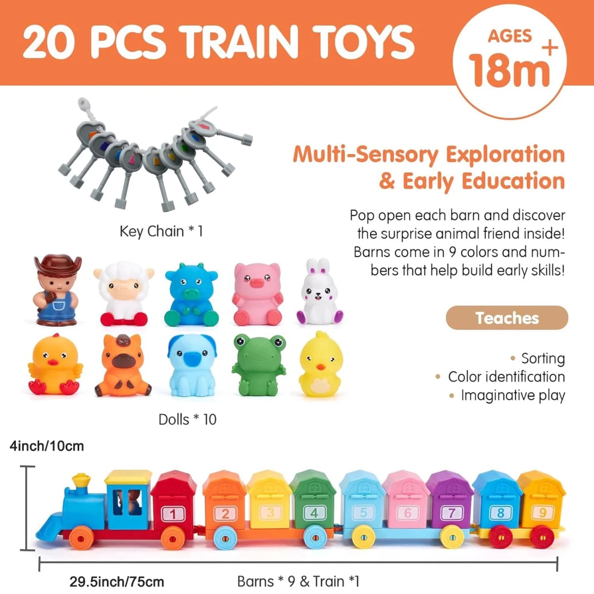 JOYFY Montessori Counting Matching & Sorting Learning Farm Train Including 9 Farm Animals and Farmer for Kids Birthday Gift - jouetsbebe.com