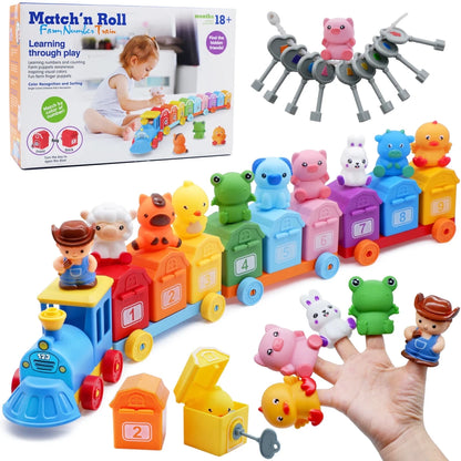 JOYFY Montessori Counting Matching & Sorting Learning Farm Train Including 9 Farm Animals and Farmer for Kids Birthday Gift - jouetsbebe.com