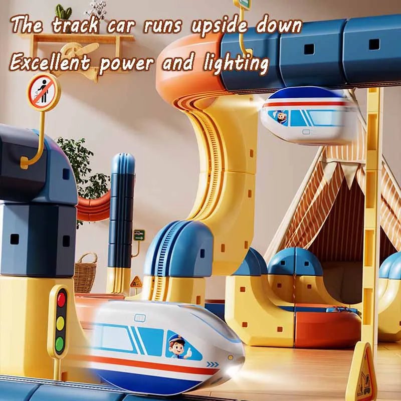 Kid Electric Magnetic Track Car Toys Set DIY Magnetism Orbital Cube Road Build Anti-gravity Levitating Train STEM Toy Xmas Gift - jouetsbebe.com