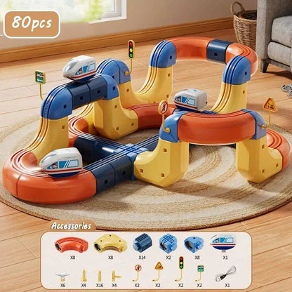 Kid Electric Magnetic Track Car Toys Set DIY Magnetism Orbital Cube Road Build Anti-gravity Levitating Train STEM Toy Xmas Gift - jouetsbebe.com