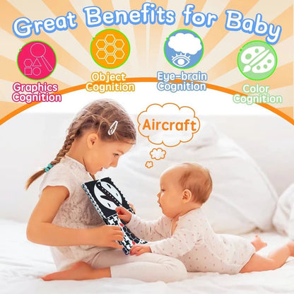 👶 Livre Tissu Noir & Blanc Montessori – Jouet Sensoriel pour Bébé 0 - 36 Mois - jouetsbebe.com