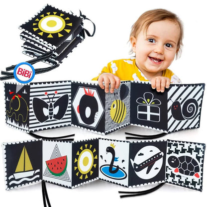 👶 Livre Tissu Noir & Blanc Montessori – Jouet Sensoriel pour Bébé 0 - 36 Mois - jouetsbebe.com