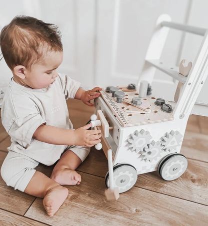 Mamabrum Wooden Walker Push Cart Workshop 3in1 Set 47 Pieces Montessori Educational Toy for Kids 12m+ Motor Skills - jouetsbebe.com