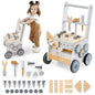 Mamabrum Wooden Walker Push Cart Workshop 3in1 Set 47 Pieces Montessori Educational Toy for Kids 12m+ Motor Skills - jouetsbebe.com