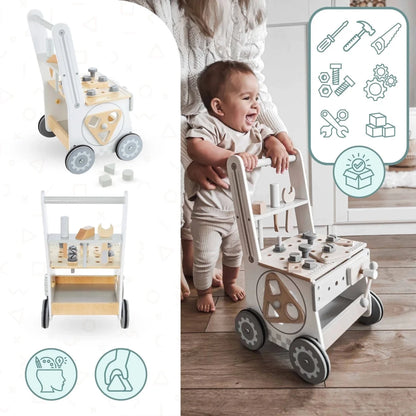 Mamabrum Wooden Walker Push Cart Workshop 3in1 Set 47 Pieces Montessori Educational Toy for Kids 12m+ Motor Skills - jouetsbebe.com