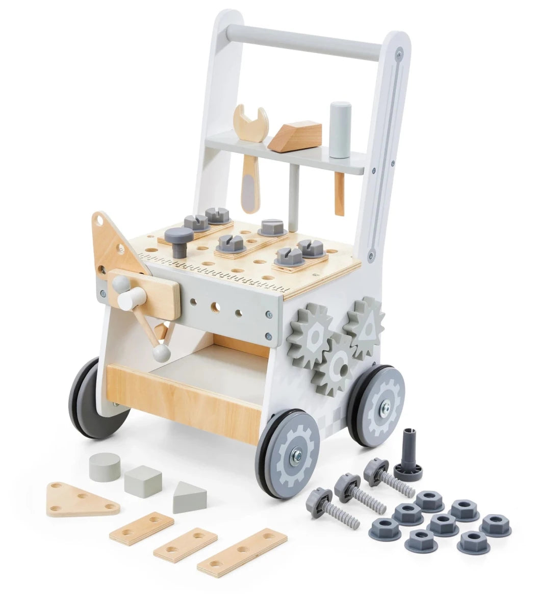 Mamabrum Wooden Walker Push Cart Workshop 3in1 Set 47 Pieces Montessori Educational Toy for Kids 12m+ Motor Skills - jouetsbebe.com