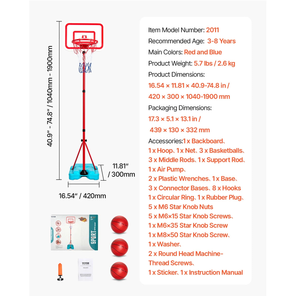Panier de Basket Réglable pour Enfants – Jeu Sportif Intérieur et Extérieur (Hauteur 104 à 190 cm) - jouetsbebe.com