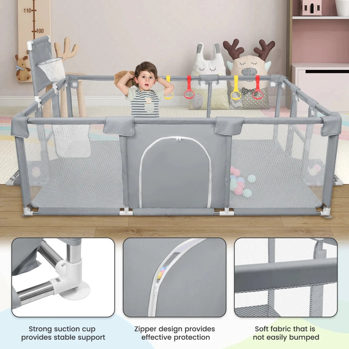 Parc Bébé avec Balles 180 × 120 cm – Aire de Jeu Modulable avec Filet Respirant - jouetsbebe.com