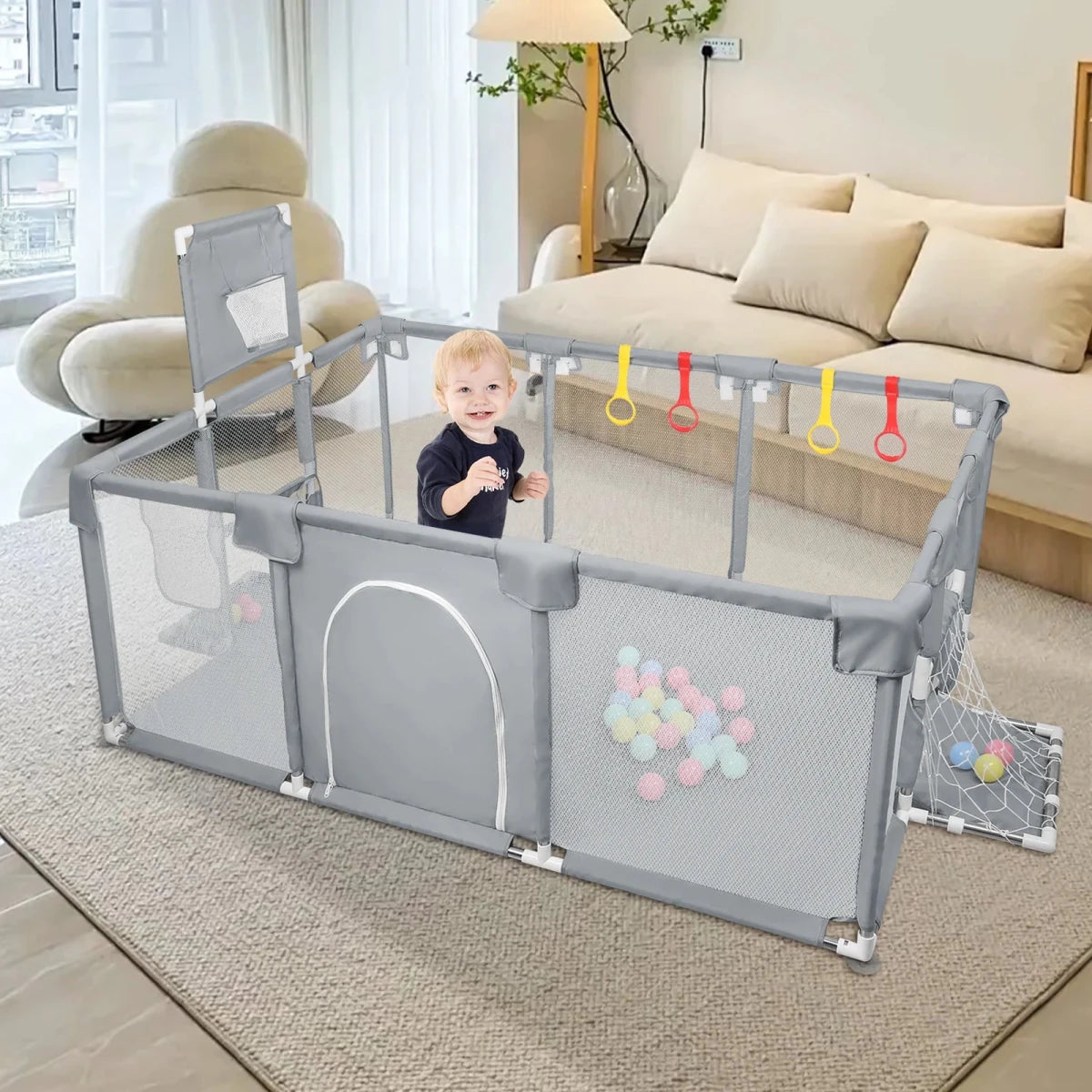 Parc Bébé avec Balles 180 × 120 cm – Aire de Jeu Modulable avec Filet Respirant - jouetsbebe.com