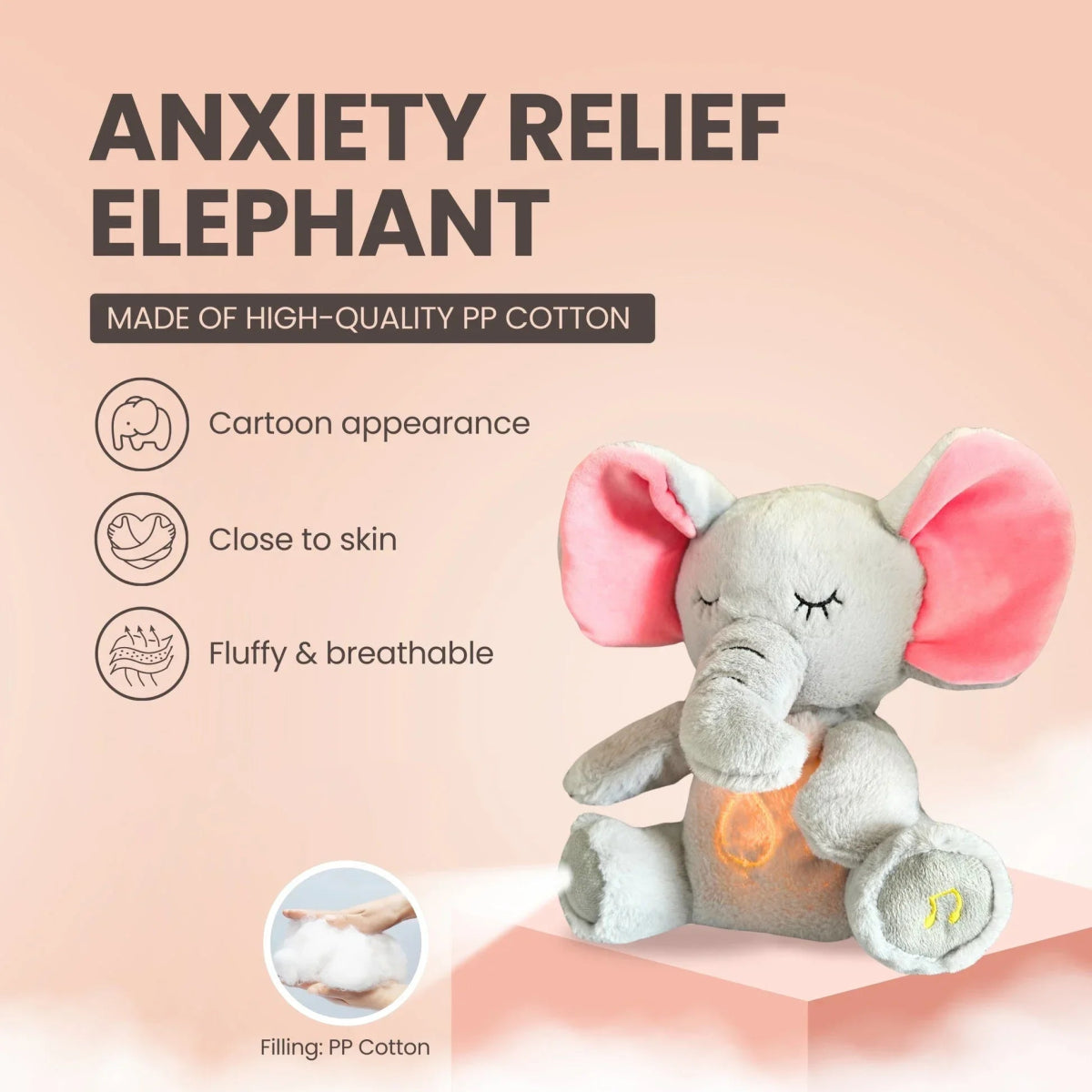 Peluche Éléphant Apaisante – Doudou Respirant Musical & Lumineux 4 Modes - jouetsbebe.com