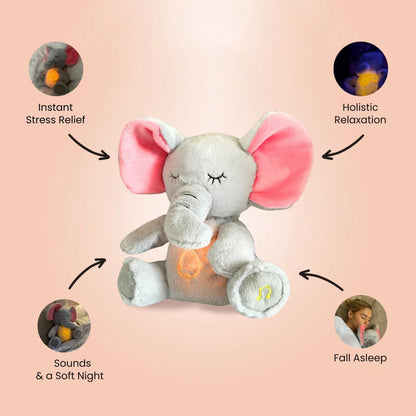 Peluche Éléphant Apaisante – Doudou Respirant Musical & Lumineux 4 Modes - jouetsbebe.com