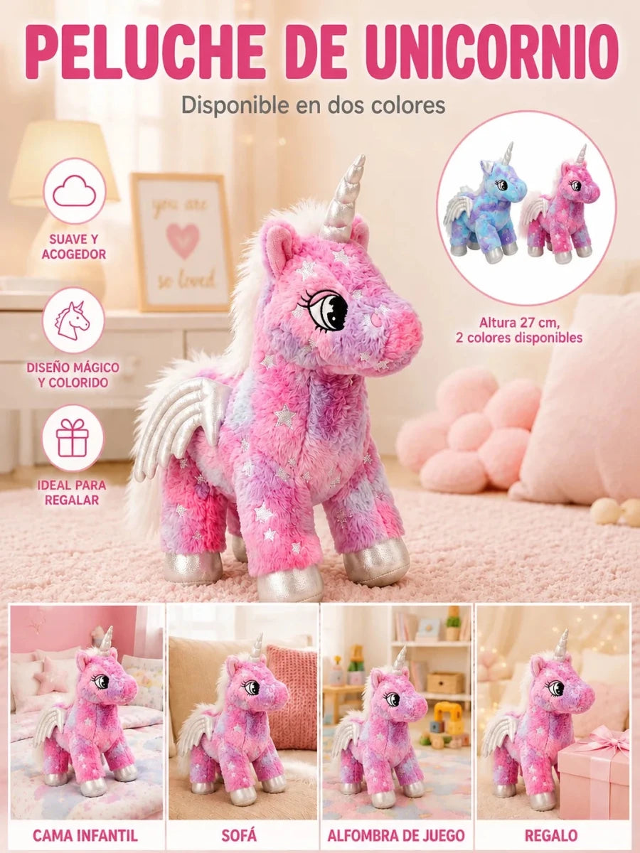 Peluche Licorne 27 cm – Douce et Moelleuse avec Ailes et Étoiles - jouetsbebe.com
