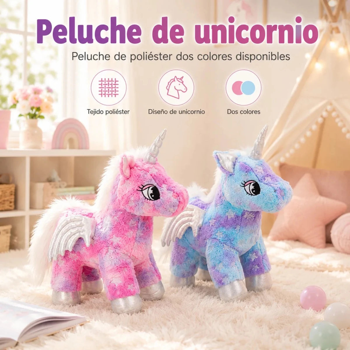 Peluche Licorne 27 cm – Douce et Moelleuse avec Ailes et Étoiles - jouetsbebe.com