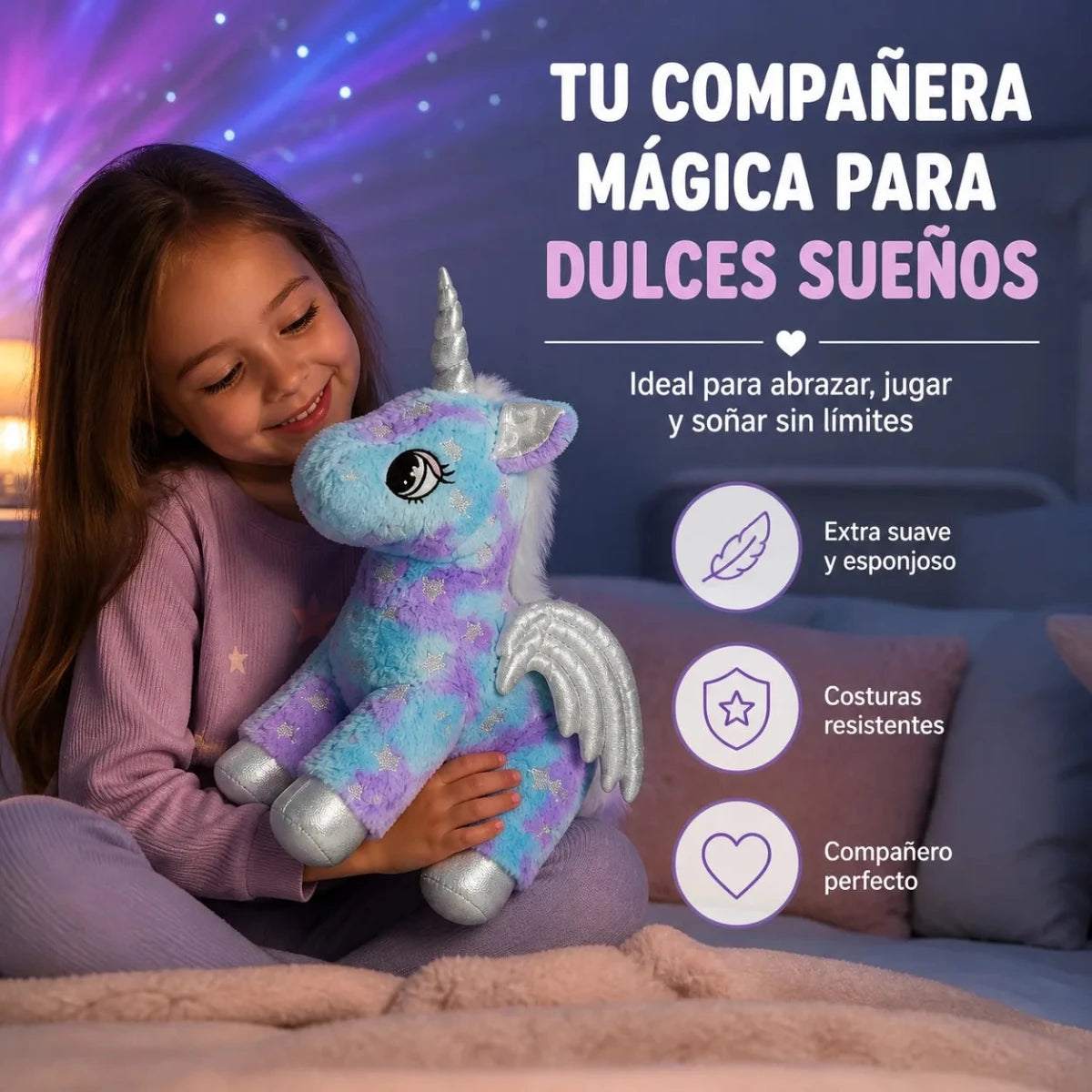 Peluche Licorne 27 cm – Douce et Moelleuse avec Ailes et Étoiles - jouetsbebe.com