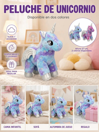 Peluche Licorne 27 cm – Douce et Moelleuse avec Ailes et Étoiles - jouetsbebe.com