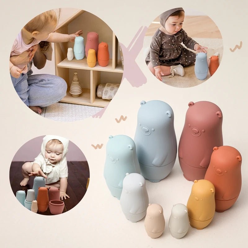 🐻 Poupées Russes Montessori en Silicone – Éducative & Sensorielle 🌈 - jouetsbebe.com