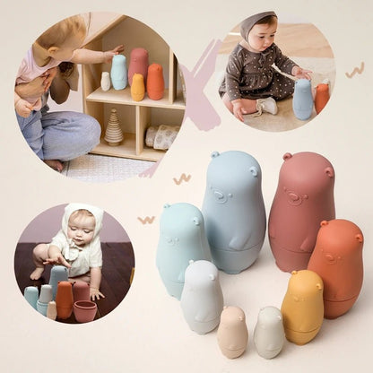 🐻 Poupées Russes Montessori en Silicone – Éducative & Sensorielle 🌈 - jouetsbebe.com