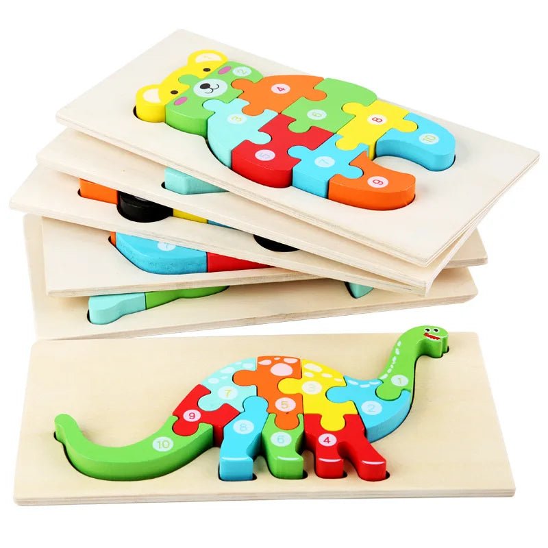 Puzzle 3D en Bois Montessori – Animaux & Dinosaures - jouetsbebe.com