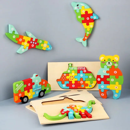 Puzzle 3D en Bois Montessori – Animaux & Dinosaures - jouetsbebe.com