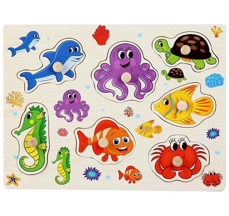 🧩 Puzzle Montessori en Bois 30 cm (Animaux et Véhicules) - jouetsbebe.com