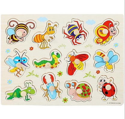 🧩 Puzzle Montessori en Bois 30 cm (Animaux et Véhicules) - jouetsbebe.com